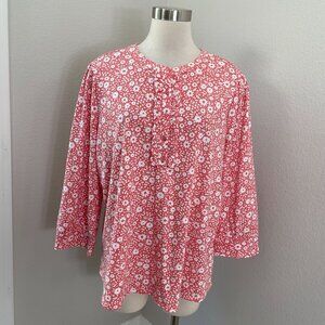 Croft & Barrow Womens Plus XXL Floral 3/4 Sleeve Ruffle Henley Top Shirt